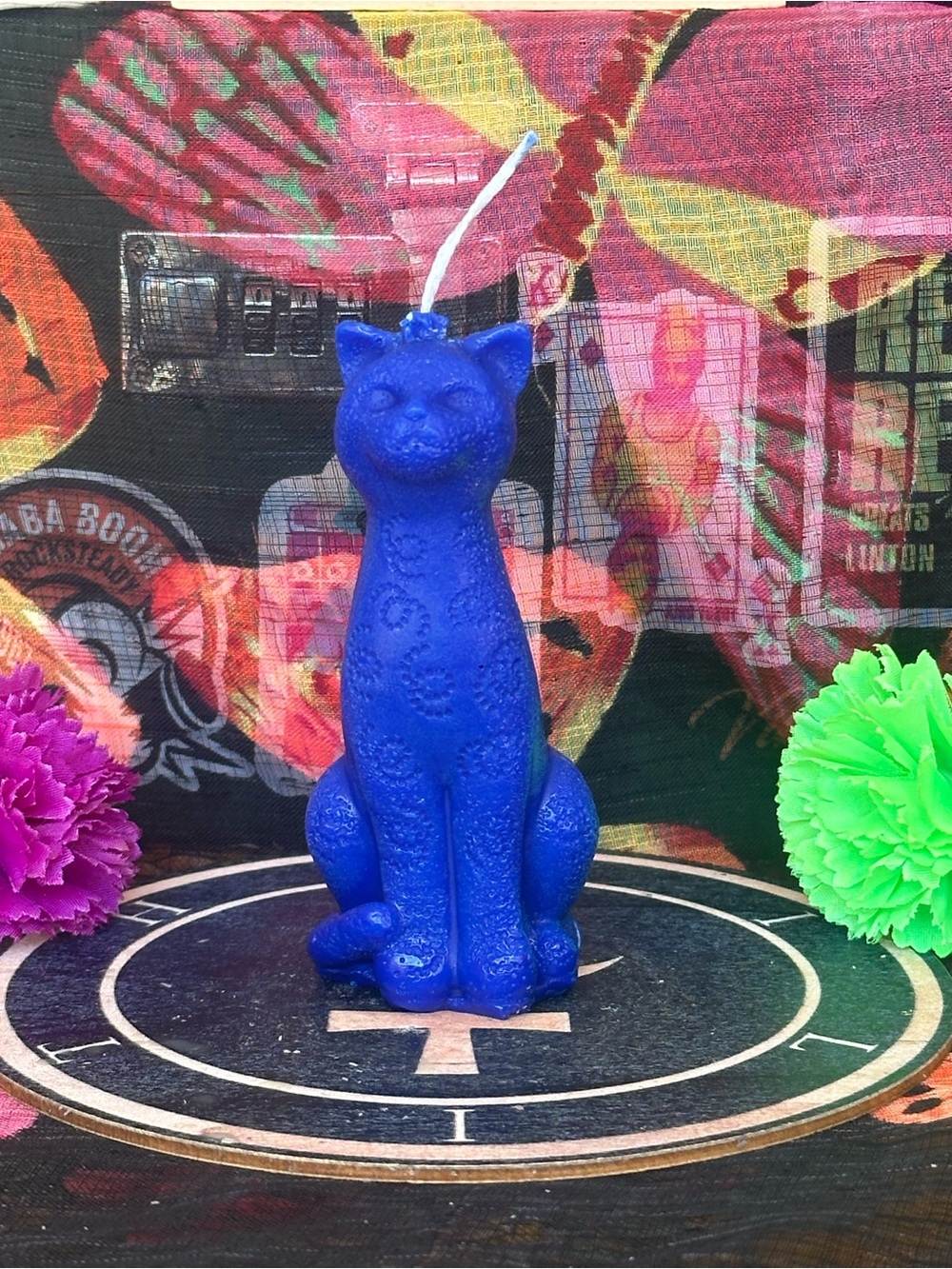 Handmade Blue Cat Candle – Tall Cat Figurine Candle